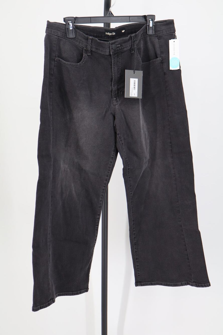 NEW Indigo Six Barrel Jeans Women's Black Washed Wide Leg Size 14P